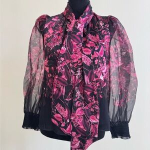 Alice + Olivia Black and Pink Floral Blouse